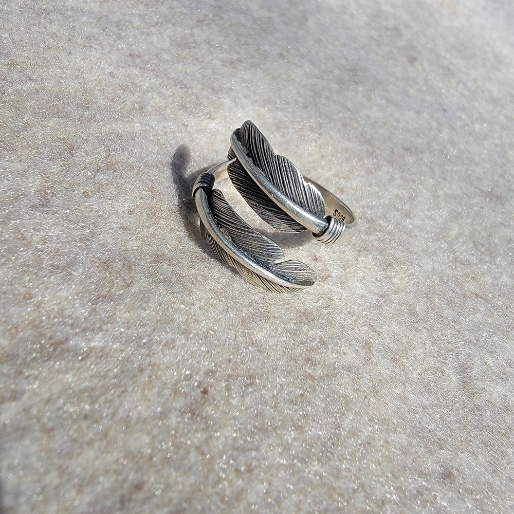 Sterling Silver Double Wrap Feather Ring - image 6